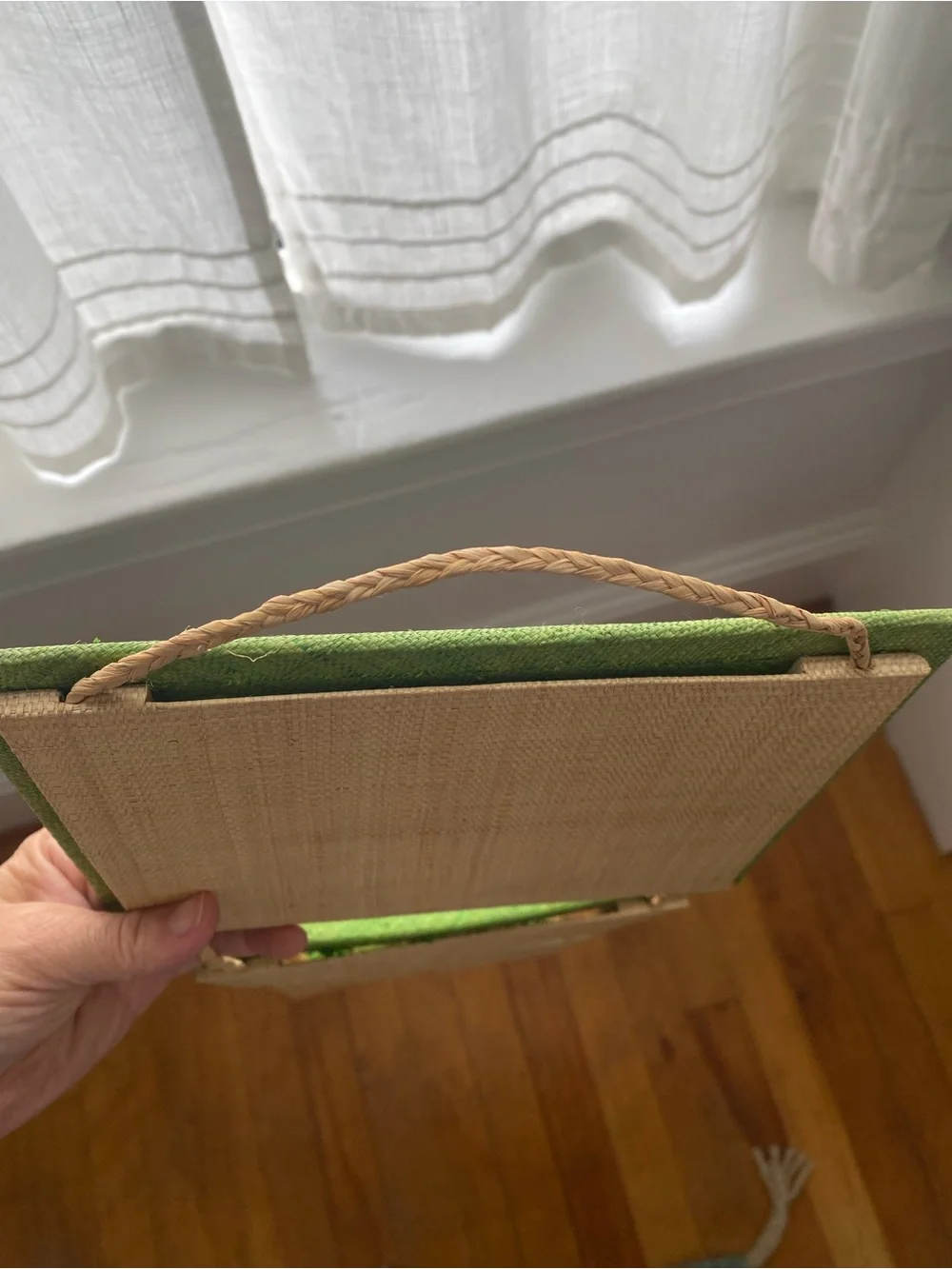 Boho Green Woven Straw Hanging Triple Picture Frame Natural Fiber Raffia
